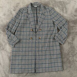 J. Jill Houndstooth Long Open Double Breasted Jacket LARGE Petite LP